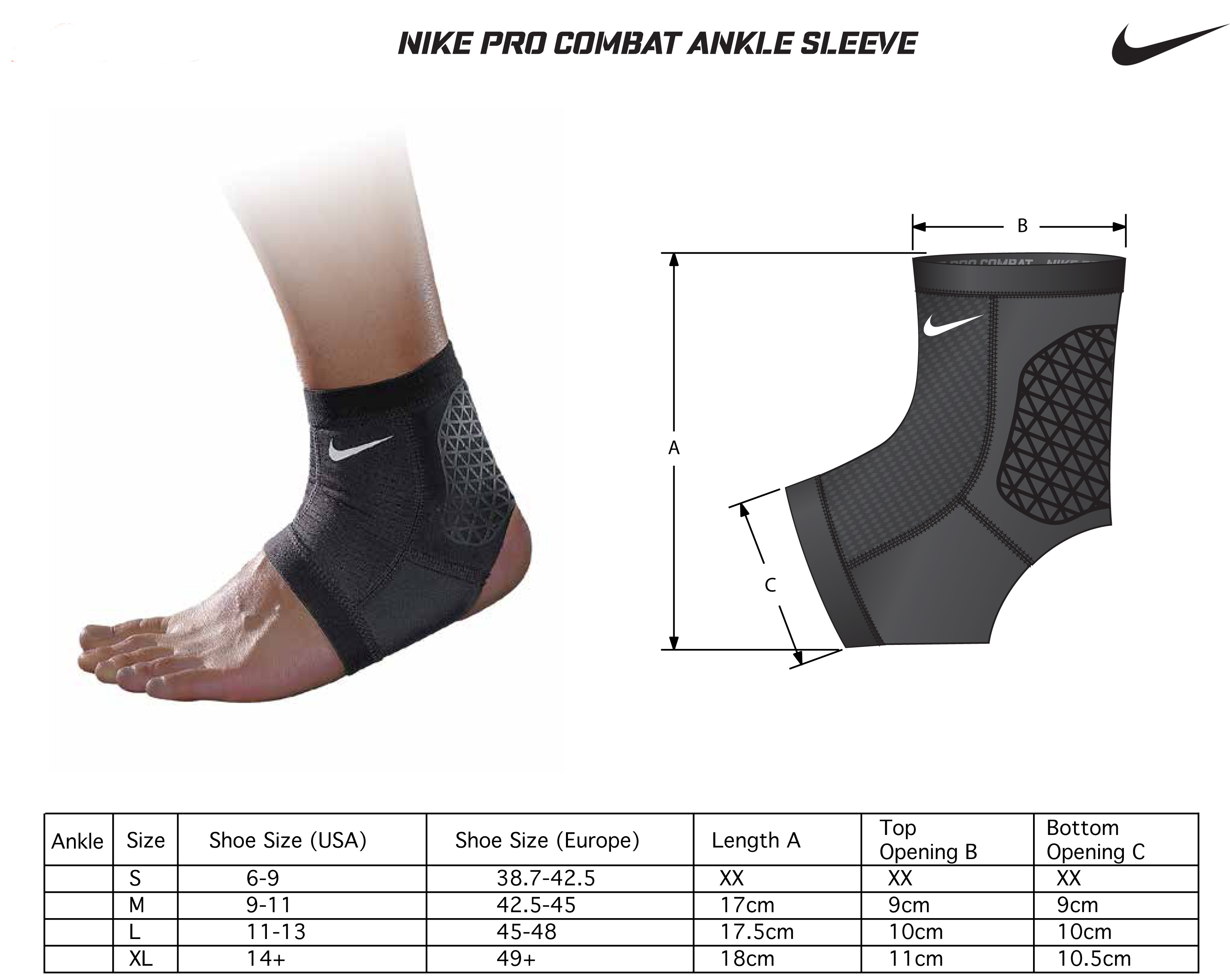 nike pro compression size chart 